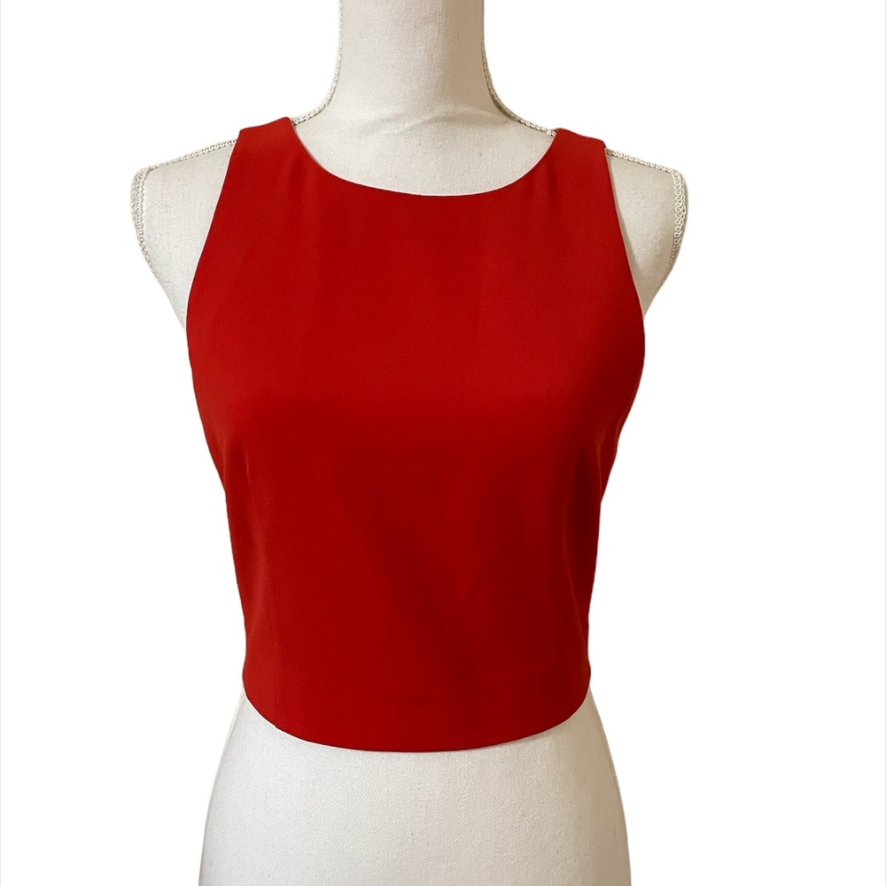 ALICE + OLIVIA BACK LACE PANEL CROP TOP